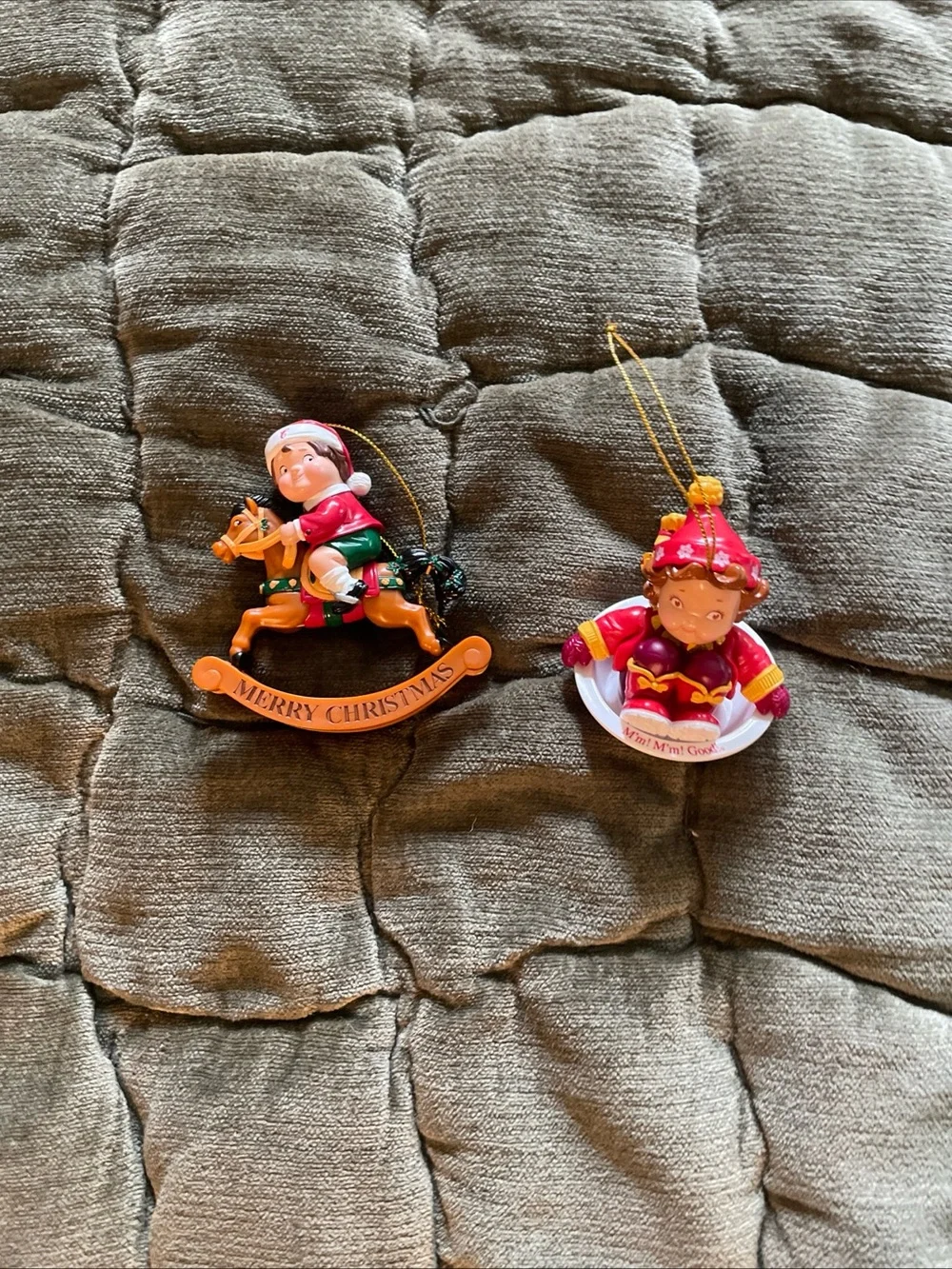 Vintage Campbell Soup Kids Christmas Ornaments Pair